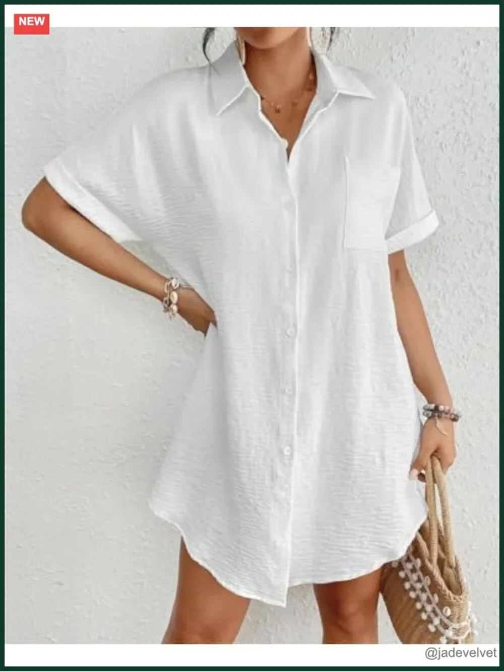Button Down Swim Coverup Shirt Dress Beach Vacation Bathing Suit Cover Up